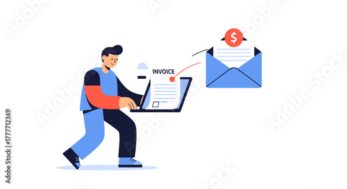 Invoice Delivery: Conceptual Illustration Depicting Digital Financial Transaction Process