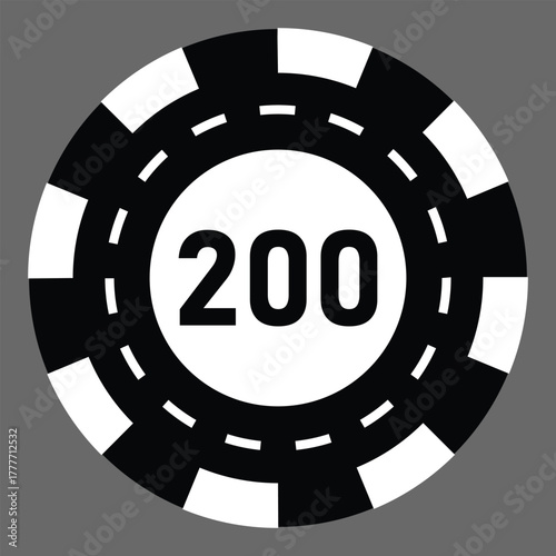 Poker chips icons vector set. Casino poker chip symbol. Gamble graphic elements collection. Gambling coins, tokens with card signs, poker chips.