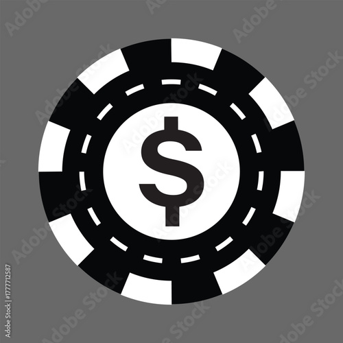 Poker chips icons vector set. Casino poker chip symbol. Gamble graphic elements collection. Gambling coins, tokens with card signs, poker chips.