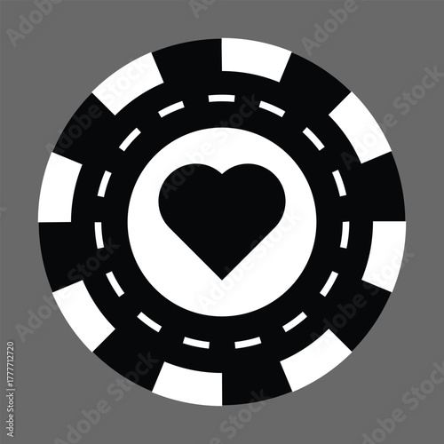 Poker chips icons vector set. Casino poker chip symbol. Gamble graphic elements collection. Gambling coins, tokens with card signs, poker chips.