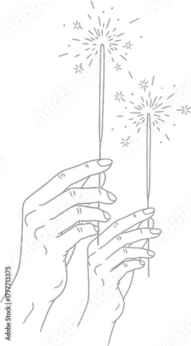 Hands holding sparklers creating a festive and celebratory minimalist design