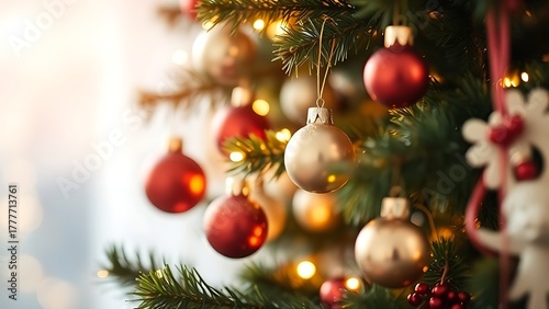 A beautifully decorated tree with glowing ornaments, evoking festive holiday spirit.