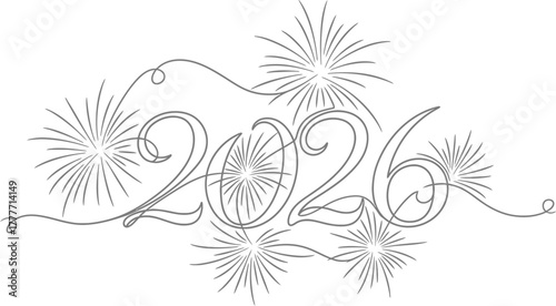 Elegant 2026 new year design with fireworks on a clean white background art