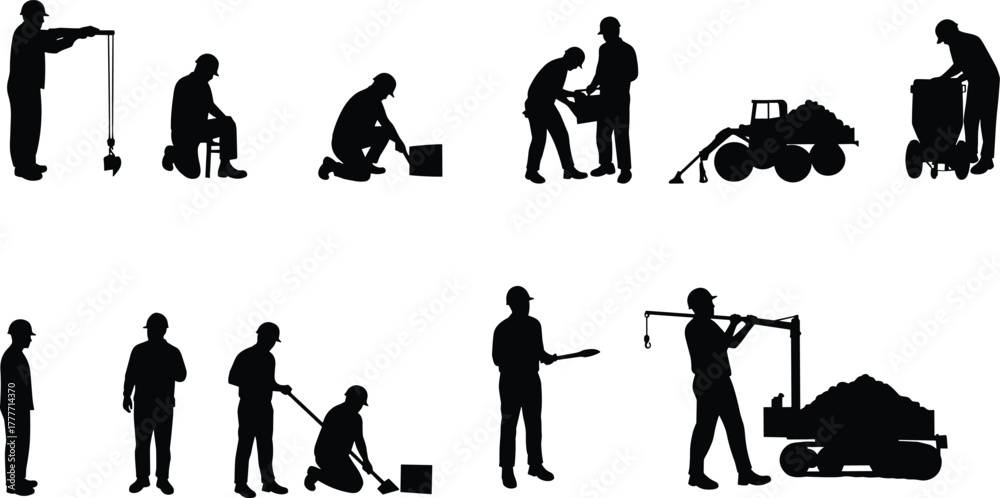 Obraz premium ettes, crane operation, manual labor, industrial site, wheelbear, building process, eninfrastructure, planning, occupational roles