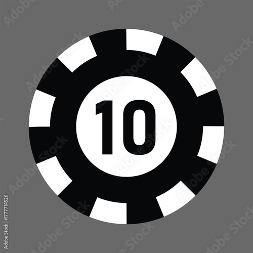 Poker chips icons vector set. Casino poker chip symbol. Gamble graphic elements collection. Gambling coins, tokens with card signs, poker chips.