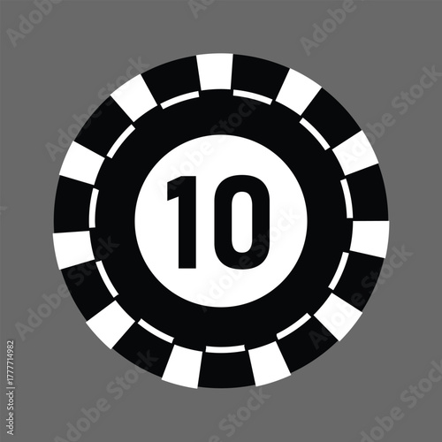 Poker chips icons vector set. Casino poker chip symbol. Gamble graphic elements collection. Gambling coins, tokens with card signs, poker chips.