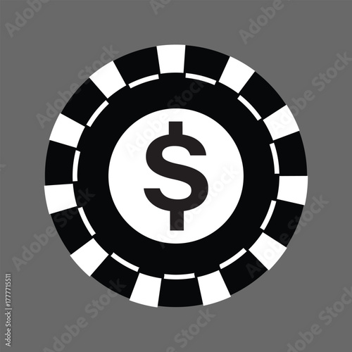 Poker chips icons vector set. Casino poker chip symbol. Gamble graphic elements collection. Gambling coins, tokens with card signs, poker chips.