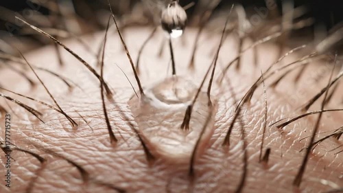 Close-up of Scalp with Hair Follicles and Sparse Hair Growth Under Bright Studio Lighting for Medical and Haircare Product
