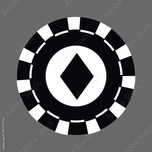 Poker chips icons vector set. Casino poker chip symbol. Gamble graphic elements collection. Gambling coins, tokens with card signs, poker chips.