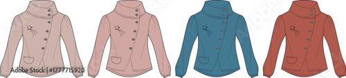 Fashionable Women's Jacket Illustration in Multiple Color Variations