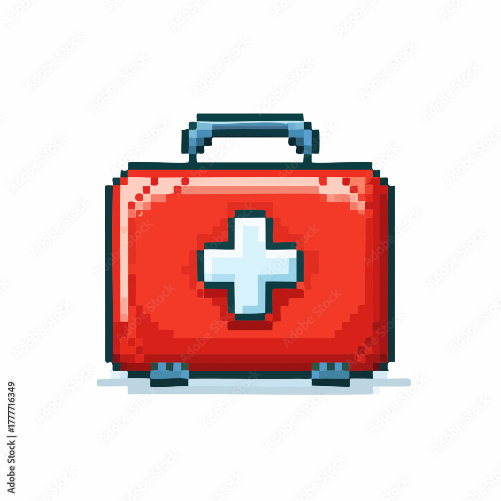 Fototapeta premium Pixel Art First Aid Kit Emergency Icon