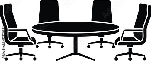 office meeting tables with chairs icon clean silhouette vector illustration