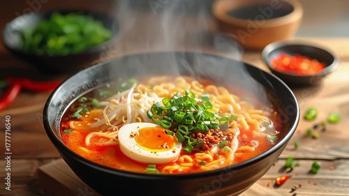 湯気立つラーメンの器にスープと麺が絶妙に絡む至福の一皿