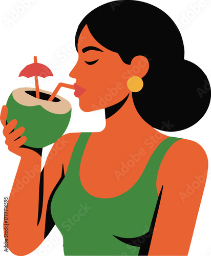 A women sipping coconut fresh water