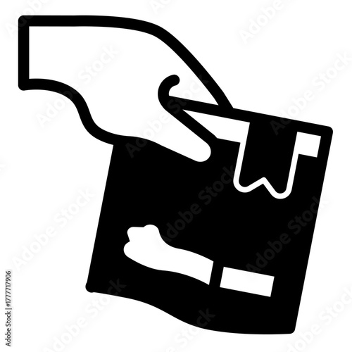 Sack with evidence in hand solid icon, police force concept. Vector graphics. Evidence bag with cigarette, investigation sign on white background, style icon mobile or web design.