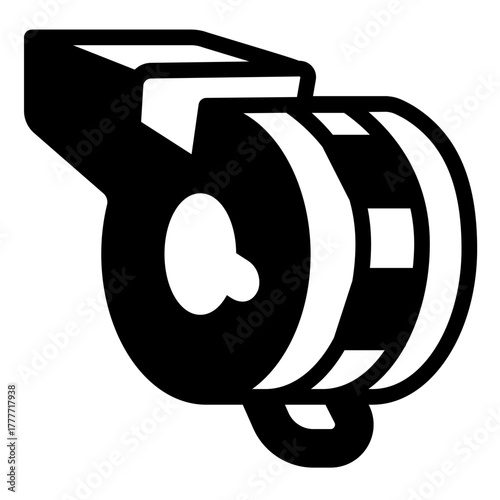 Whistle tool solid icon, police force concept. Vector graphics. Patrol whistle, policeman accessory sign on white background, style icon mobile or web design.