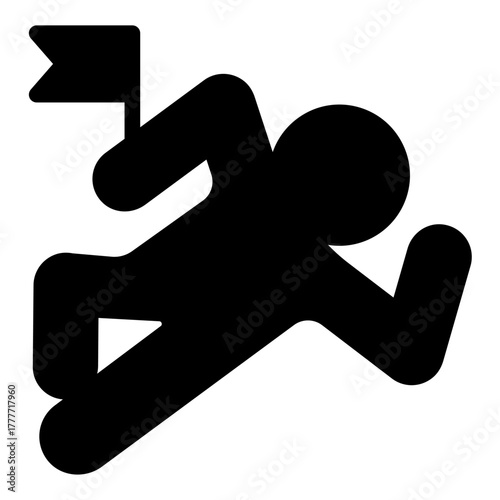 Contour of man with evidence flag solid icon, police force concept. Vector graphics. Crime scene with human shape sign on white background, style icon mobile or web design.