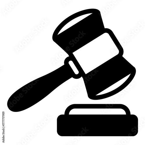 Judge gavel and board solid icon, jurisprudence concept. Vector graphics. Wooden hammer, justice sign on white background, style icon mobile or web design.