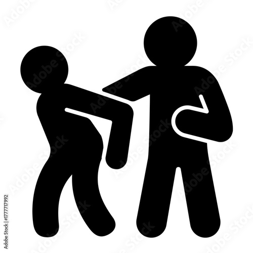 Arrest of suspect man solid icon, police force concept. Vector graphics. Policeman and offender, law and order sign on white background, style icon mobile or web design.