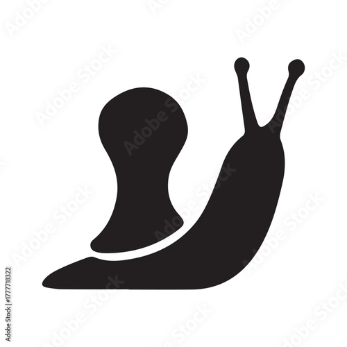 Snail icon with shell and tentacles, minimalist design graphic.