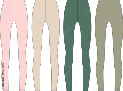 Collection of Four Colorful Leggings Explore a Variety of Fashionable Trousers, Perfect for Every Wardrobe!