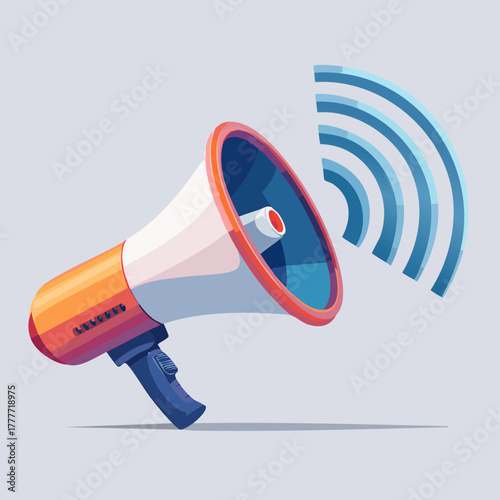 Megaphone broadcasting sound waves illustration.