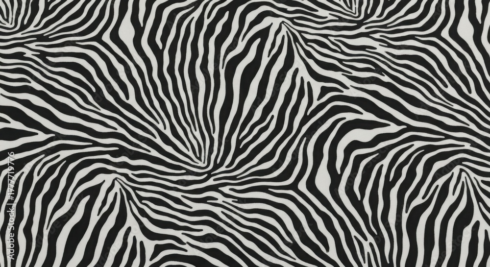 Fototapeta premium Close up of a black and white zebra print pattern with curved lines and a textured appearance overall