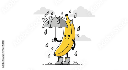 Joyful Banana Protects Itself From Rain, Embracing The Weather With Charm And Style
