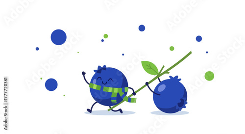 Joyful Blueberries Dancing Together With a Green Scarf and Cheerful Expression