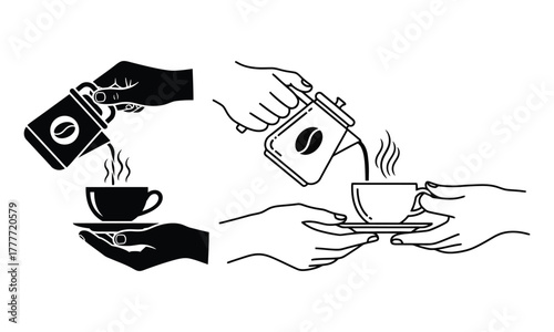 Home barista coffee pouring icons set