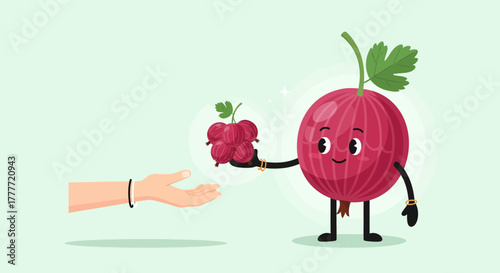 Joyful Cartoon Gooseberry Offering Fresh Berries To Someone's Waiting Hand For Food Delight