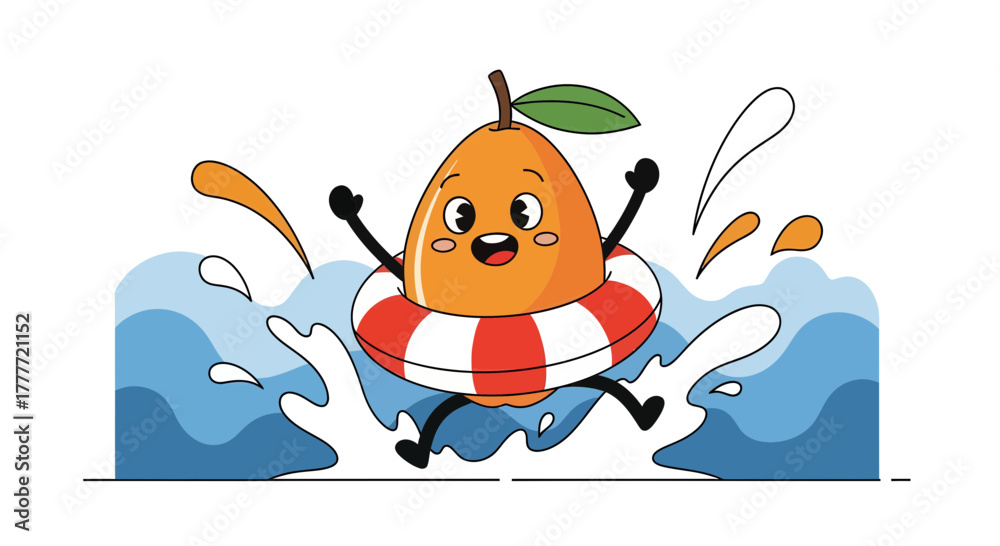Naklejka premium Joyful Citrus Fruit Embraces Summer Fun, Floating and Splashing in Water