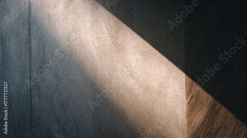 Fototapeta Naklejka Na Ścianę i Meble -  Minimal concrete wall with diagonal sunlight and deep shadows ideal for modern interior backgrounds architecture visuals and artistic composition design
