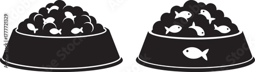 Two pet food bowls filled with kibble silhouette