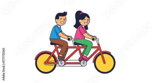Joyful Couple Riding Tandem Bicycle Depicted with Black Background and Artistic Style