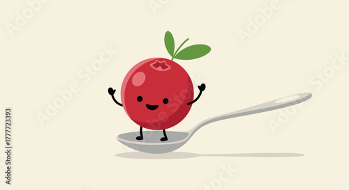 Joyful Cranberry Character on a Spoon: A Delightful and Playful Illustration