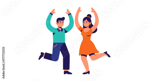 Joyful Dancing Couple on a Black Backdrop Celebrating Together in Pure Silhouette