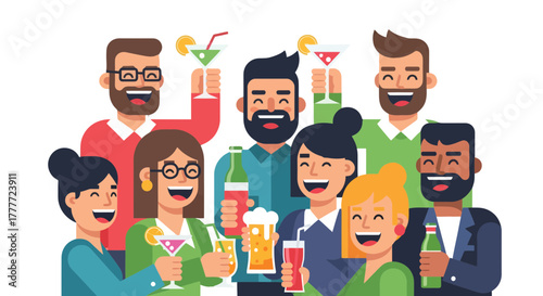 Joyful Gathering Of Friends Celebrating Together With Drinks And Laughter