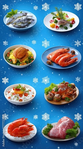 Wallpaper Mural Winter-themed seafood and meat dishes: festive culinary delights Torontodigital.ca