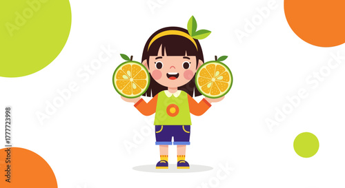 Joyful Girl Holding Citrus Halves Demonstrating Healthy Eating Habits and Vitamin C Benefits