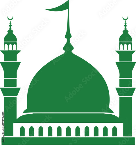 green dome of the masjid al-haram, a flat vector logo in a simple, minimalistic style on a white background, using only the color green