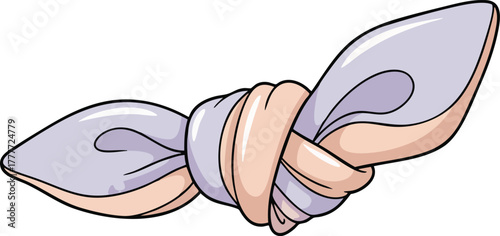 Cute cartoon illustration of a tied fabric knot, possibly a scarf or hair accessory, featuring soft lavender and pale pink colors