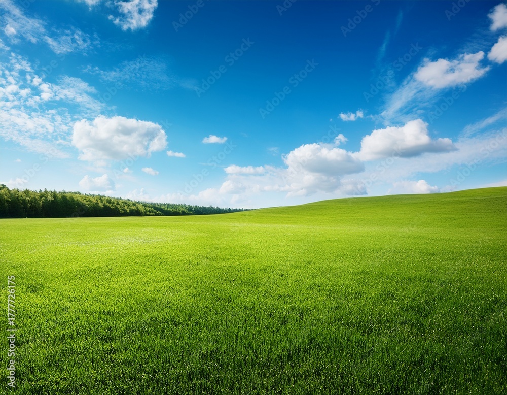 Obraz premium field with blue sky and green meadow background