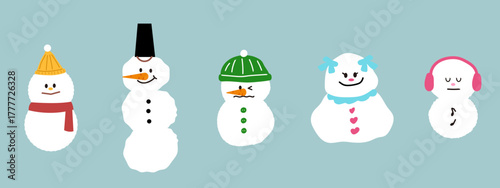 Cute Hand-drawn Snowman Characters Set — Winter Holiday Vector Illustration