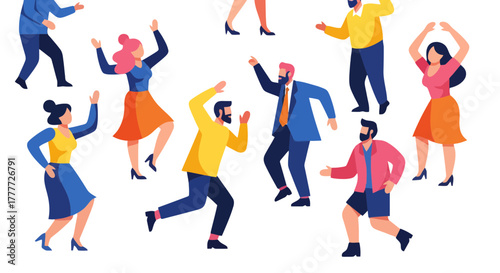 Joyful Group Dancing Silhouettes Celebrating Party Time Against Black Backdrop