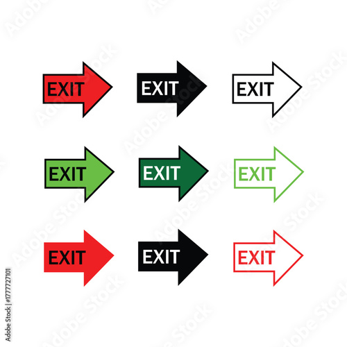 Exit Arrow Sign Vector Icon Set in Various Colors and Styles