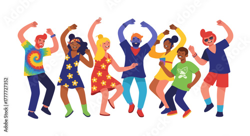 Joyful Illustration Of Diverse People Dancing And Celebrating With Energy And Excitement
