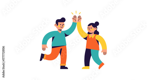 Joyful Partnership Celebrating Success: High-Five Gesture of Agreement and Unity Animation