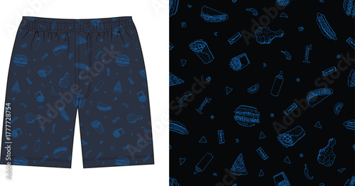 Dark Fast Food Doodle Seamless Pattern  Urban Streetwear Fabric Design