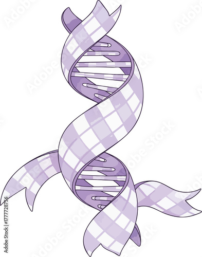 Illustration of a DNA strand model. Decorative purple and white double helix for genetics, science, biology, medicine